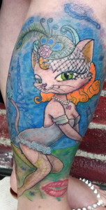 Pinup cat tattoo, as shown in carousel slideshow