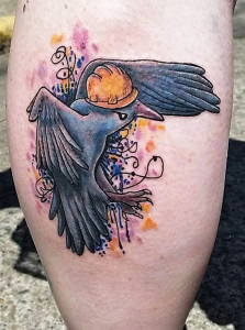 Crow watercolor tattoo, as shown in carousel slideshow